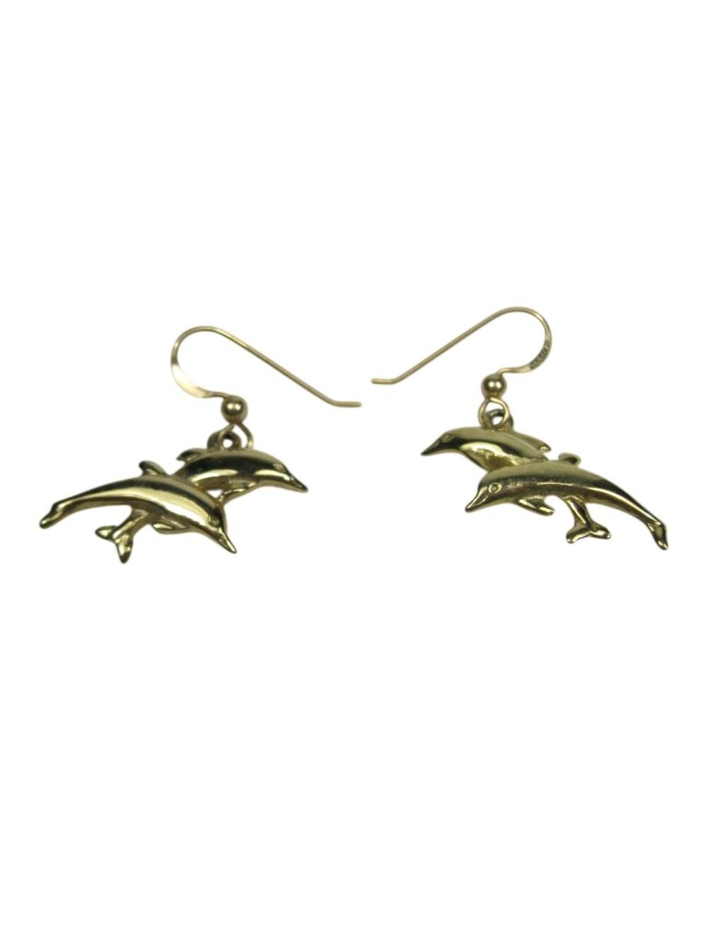 14K Gold Filled Yellow Gold Dolphin Dangle Earrings Ocean Nautical Sea Fish 3gr